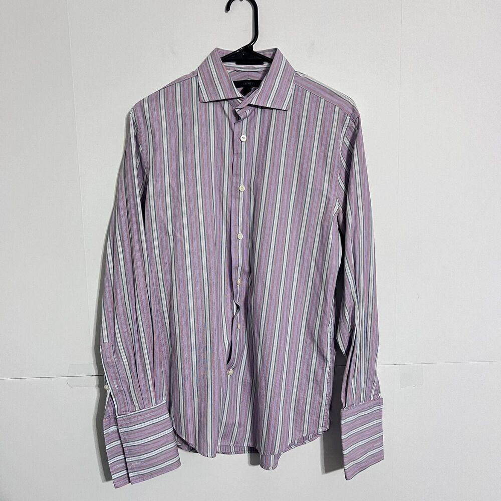 Express Mens Shirt Size S Pink Purple Striped Two Ply Yarn Classic Fit